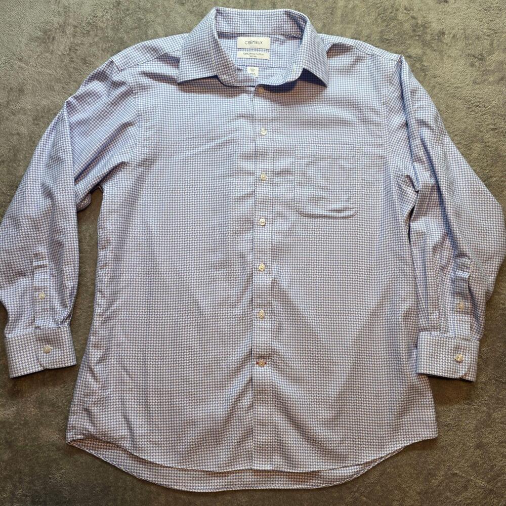 Cremieux Dress Shirt Mens 16.5 32/33 Blue Check Non Iron Pima Cotton Classic Fit
